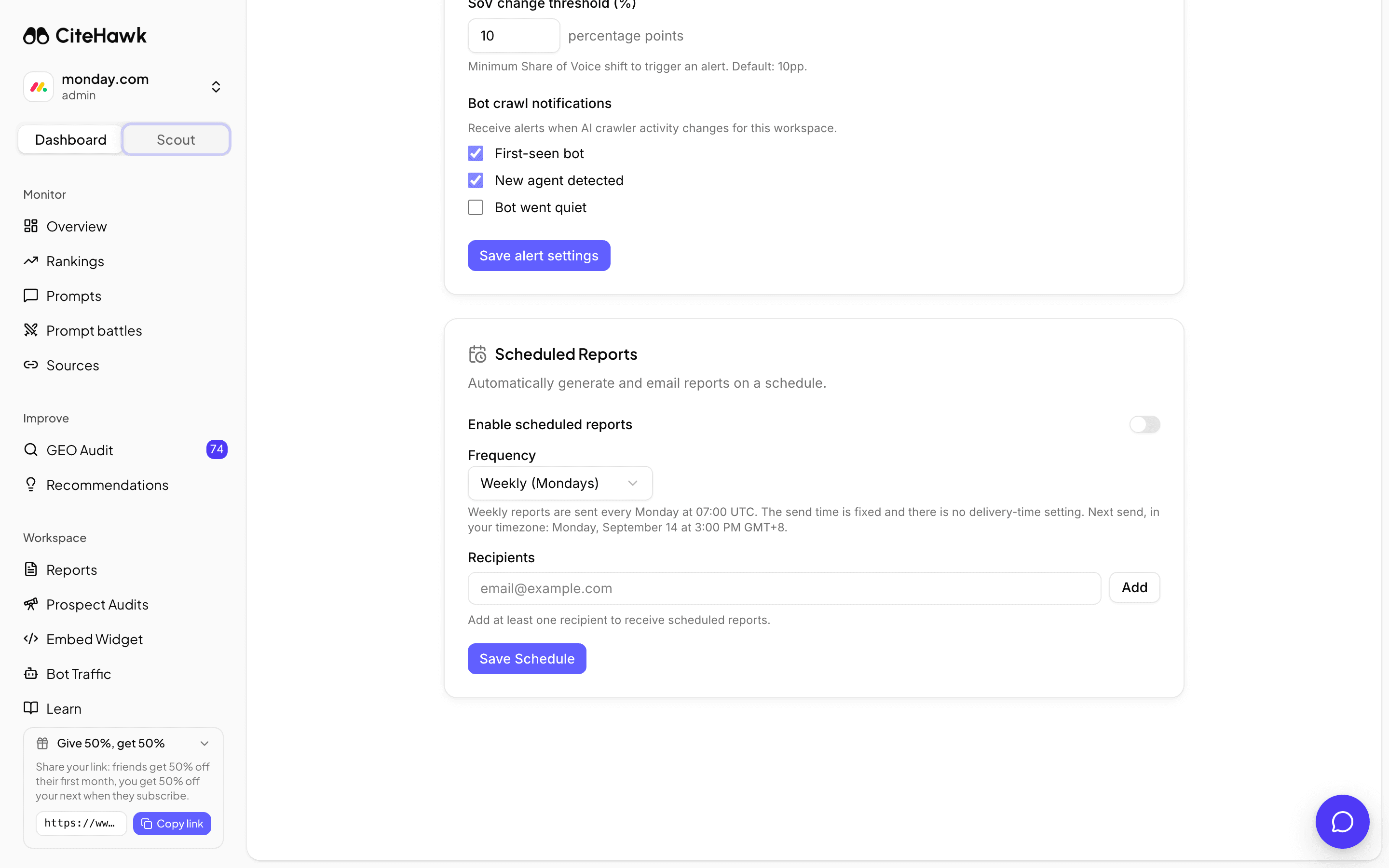 Screenshot: Email a report on a schedule
