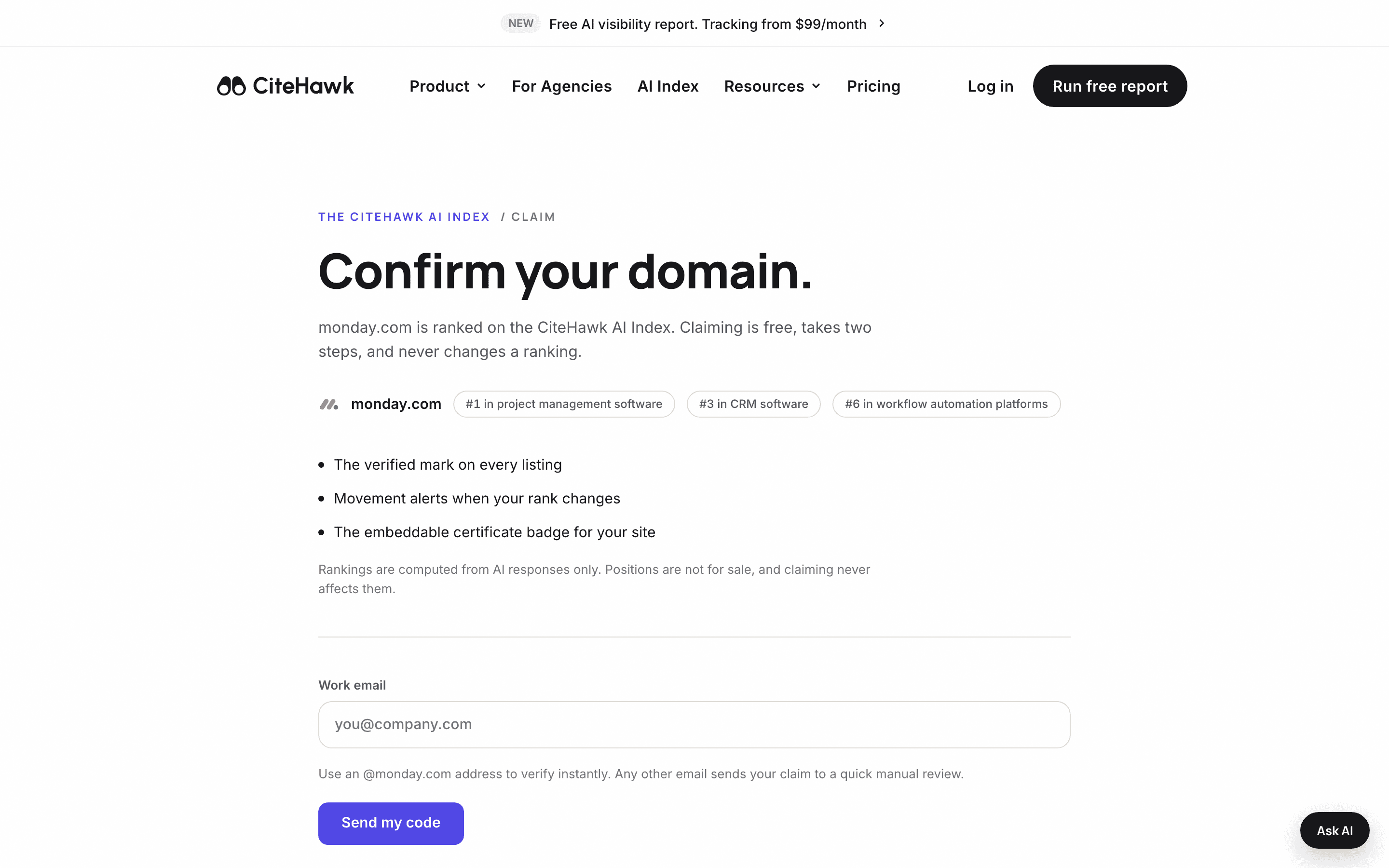 Screenshot: Start the free claim