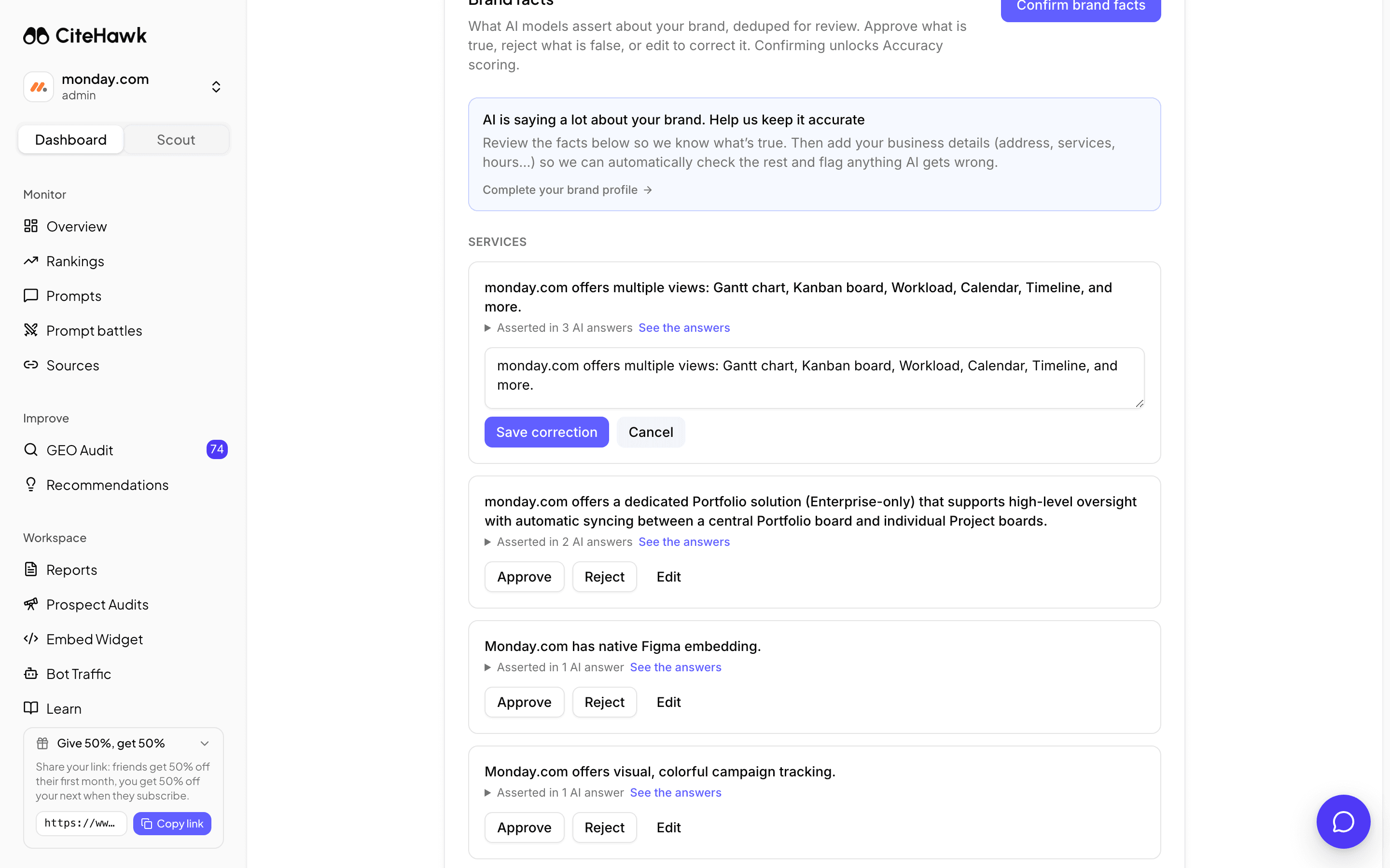 Screenshot: Approve, reject or correct