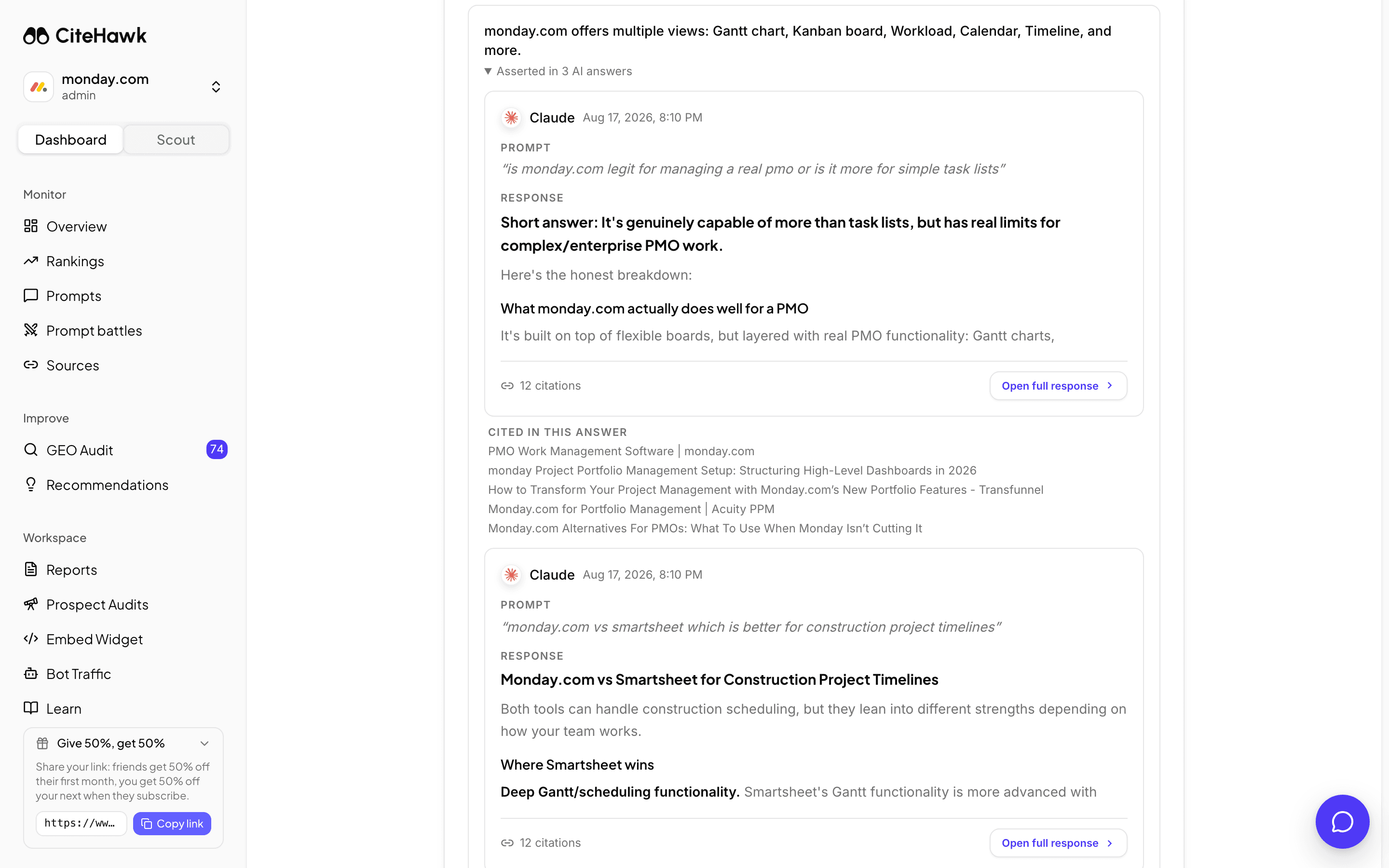Screenshot: Read the answers behind a fact