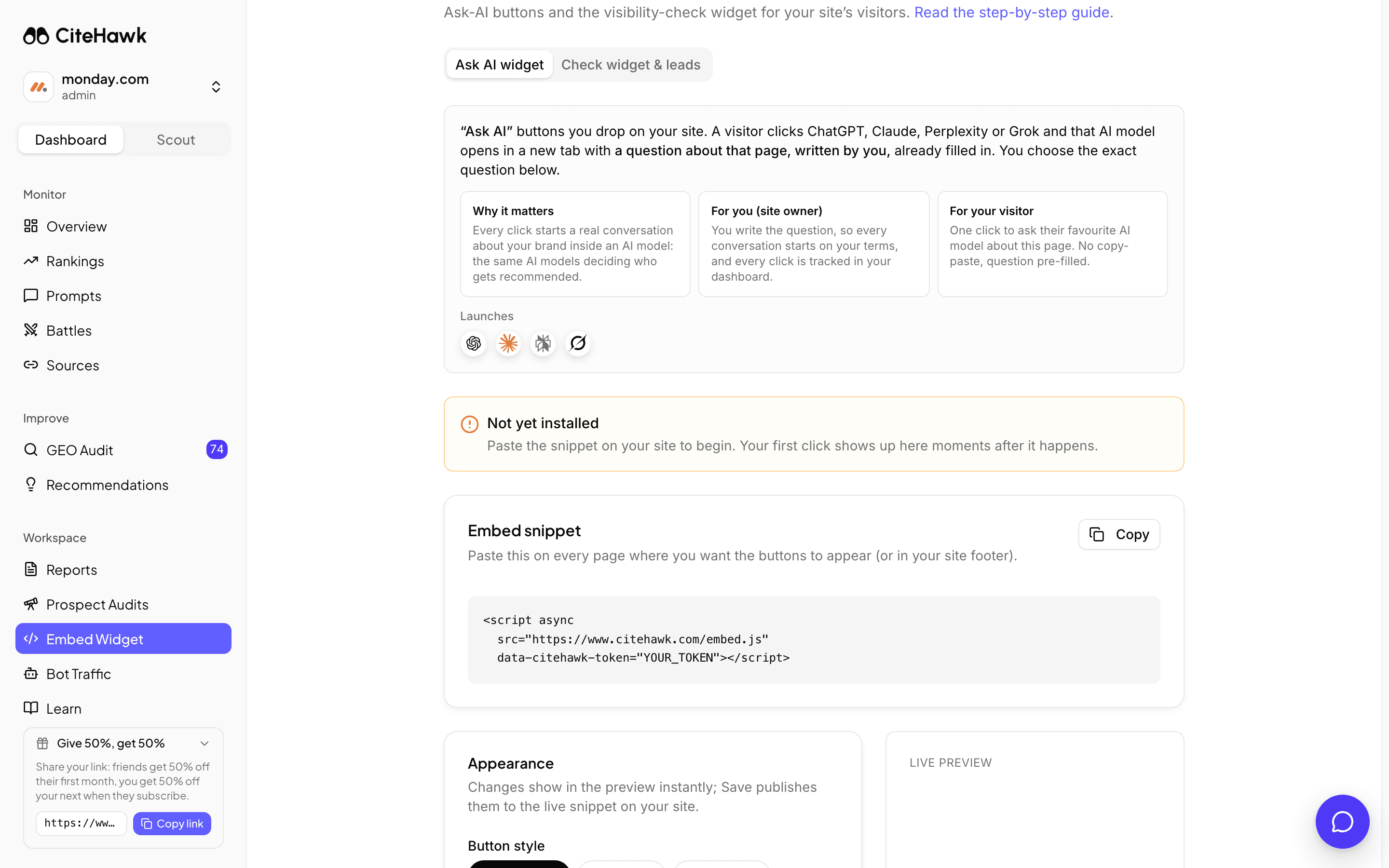 Screenshot: Paste the Ask-AI snippet