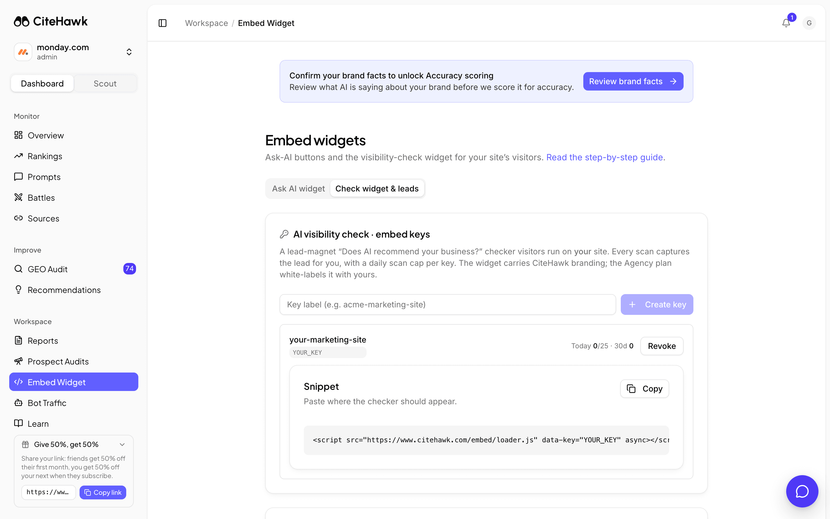 Screenshot: Capture leads with the Check widget