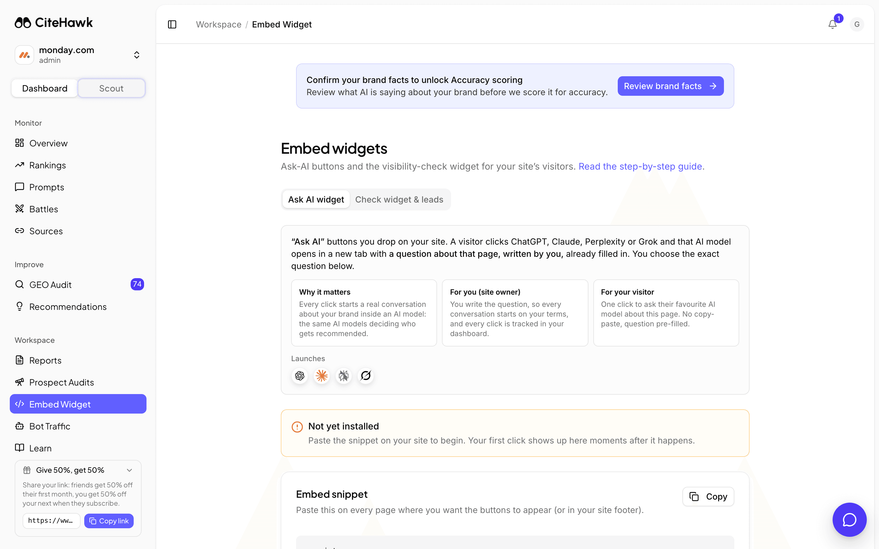 Screenshot: Open Embed widgets