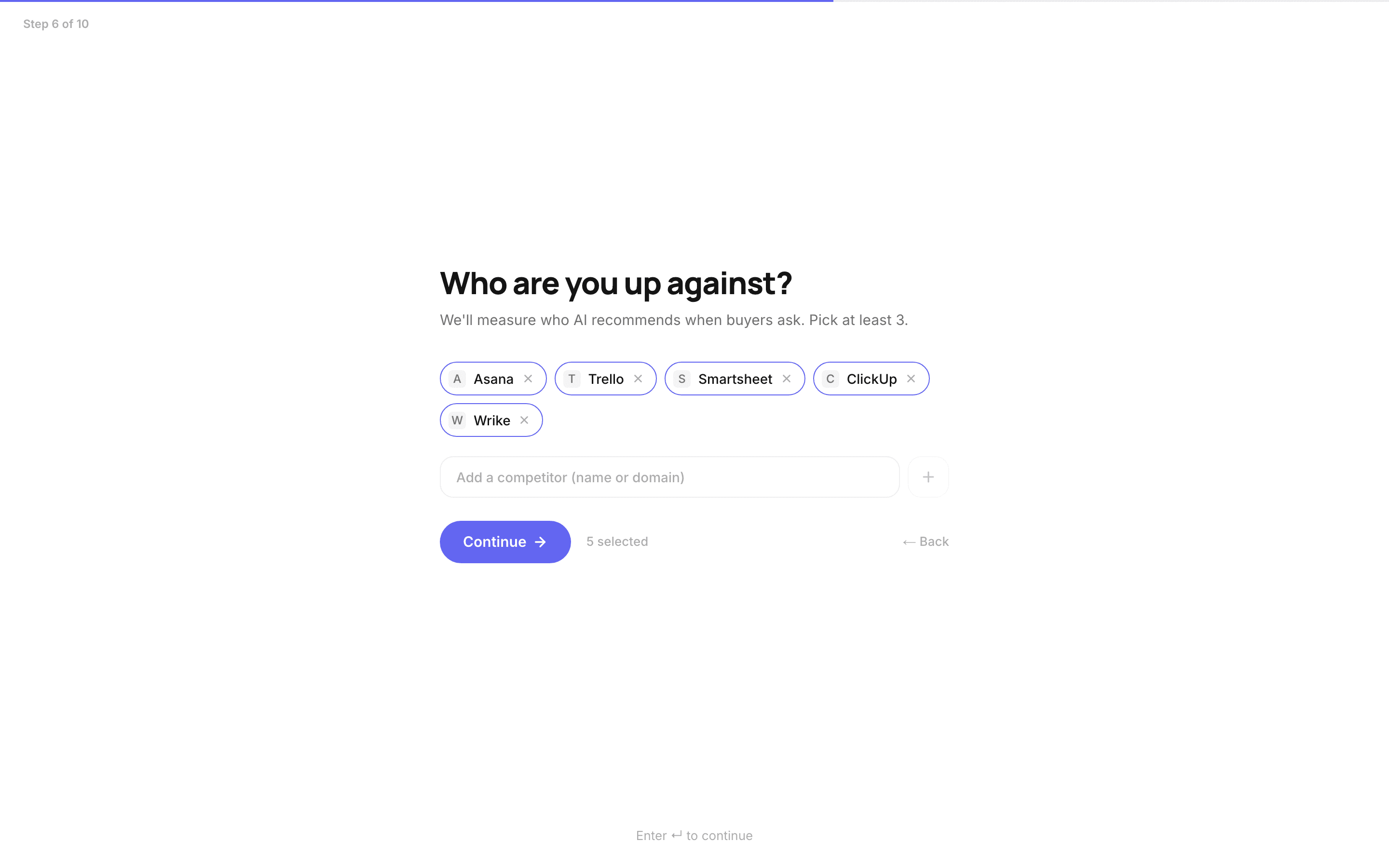 Screenshot: Pick your competitor set