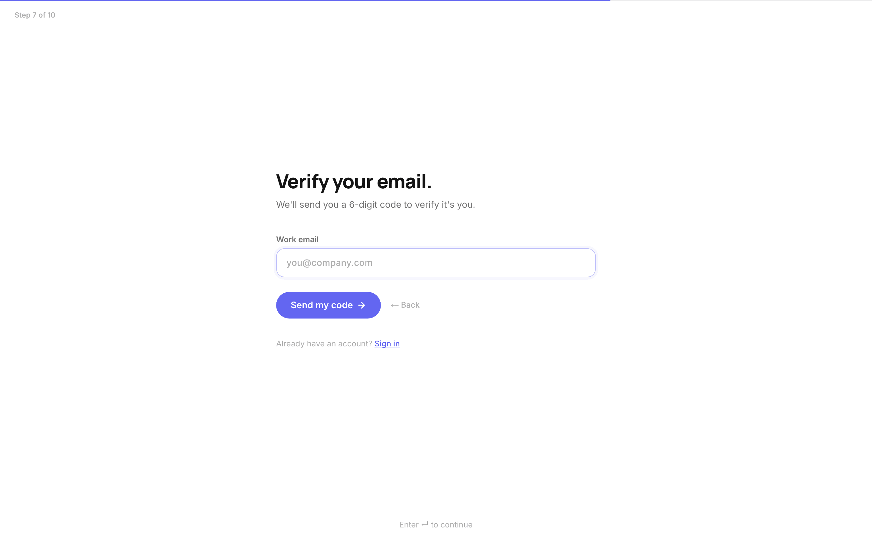 Screenshot: Verify your email and set a password