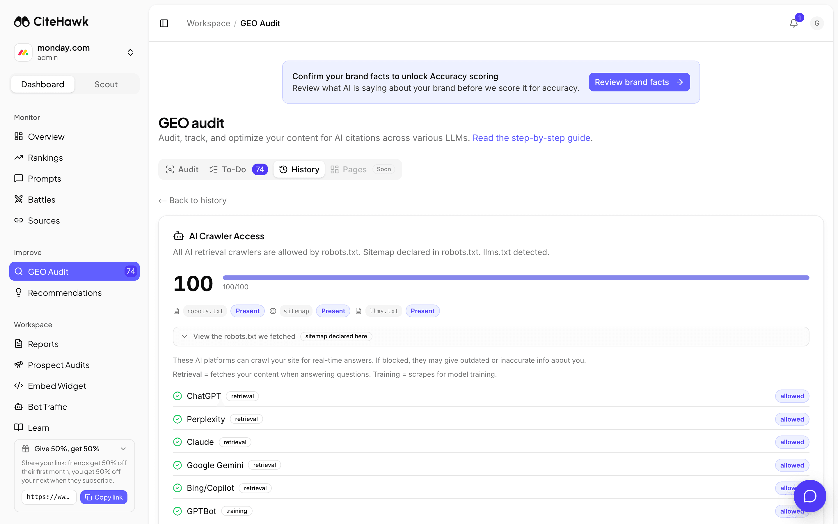 Screenshot: Read the results