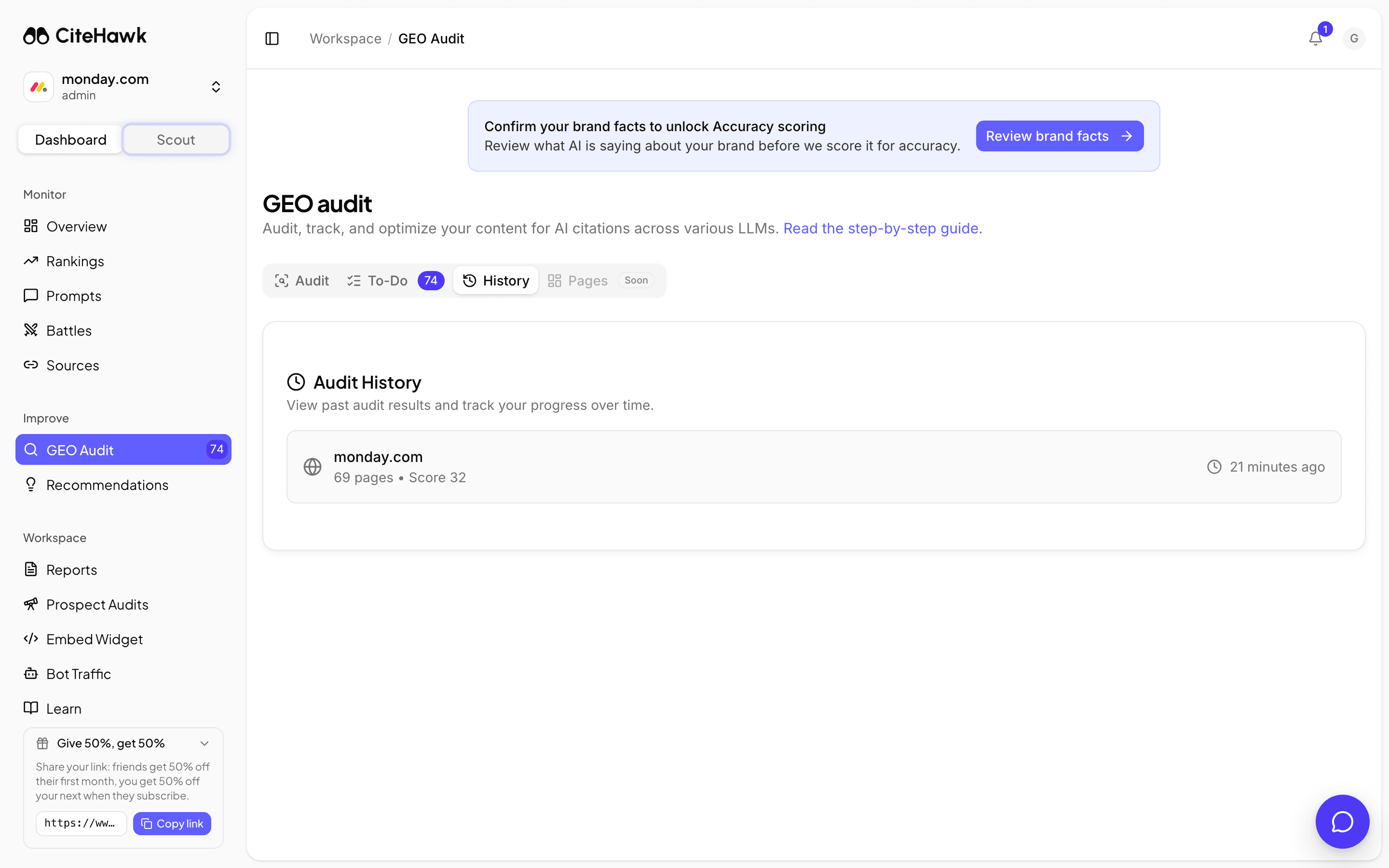 Screenshot: Re-audit and compare