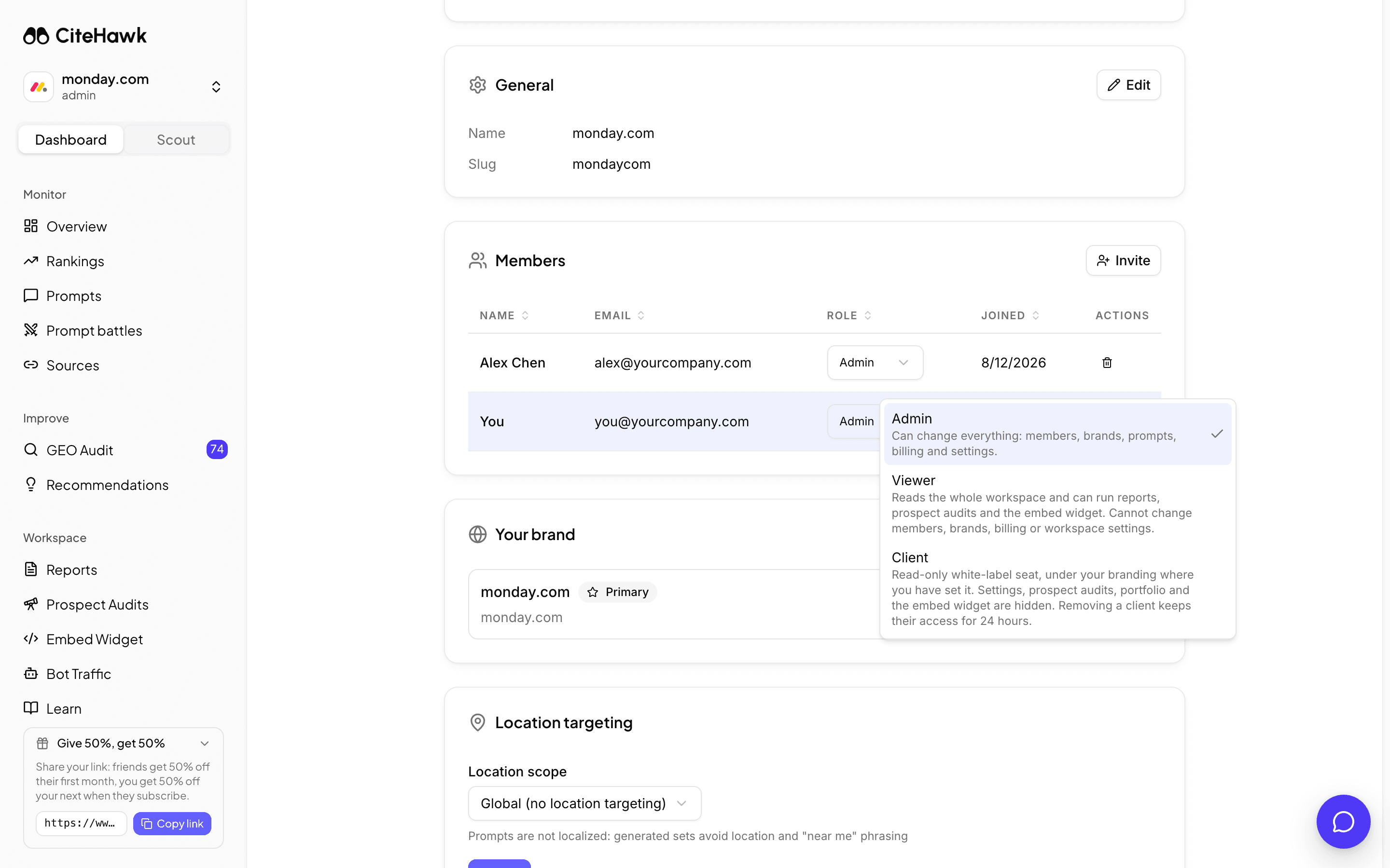 Screenshot: Change a role later