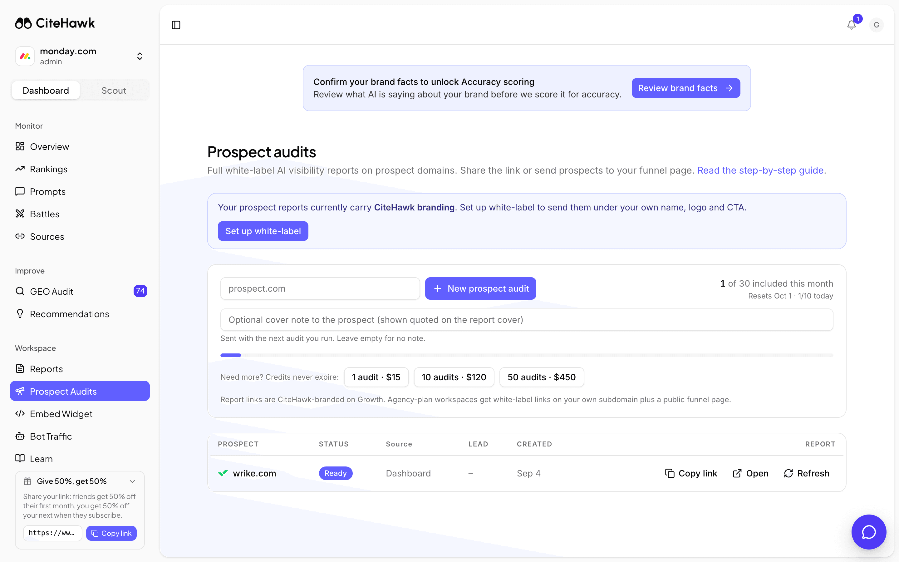 Screenshot: Open Prospect audits