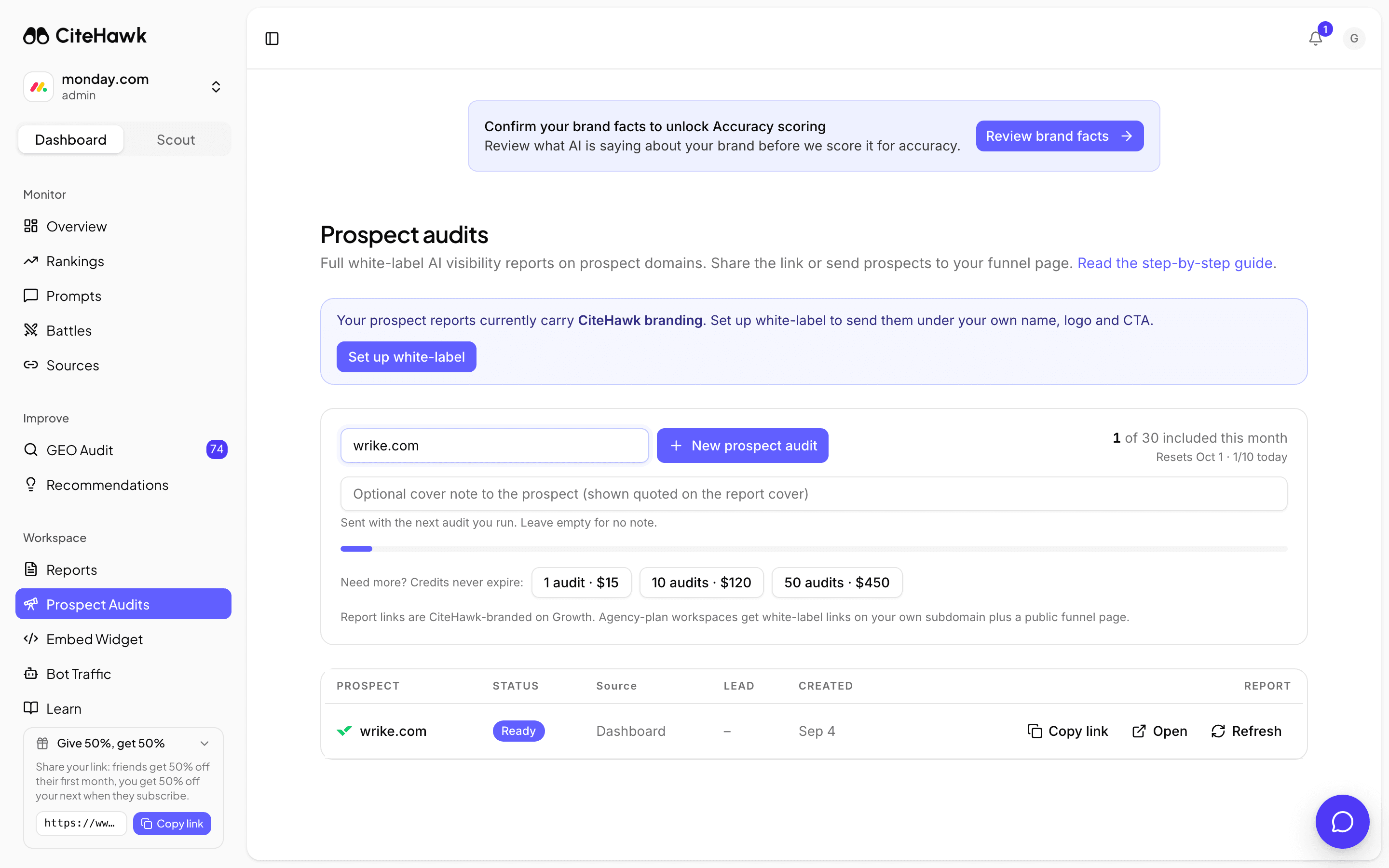 Screenshot: Run an audit on a prospect