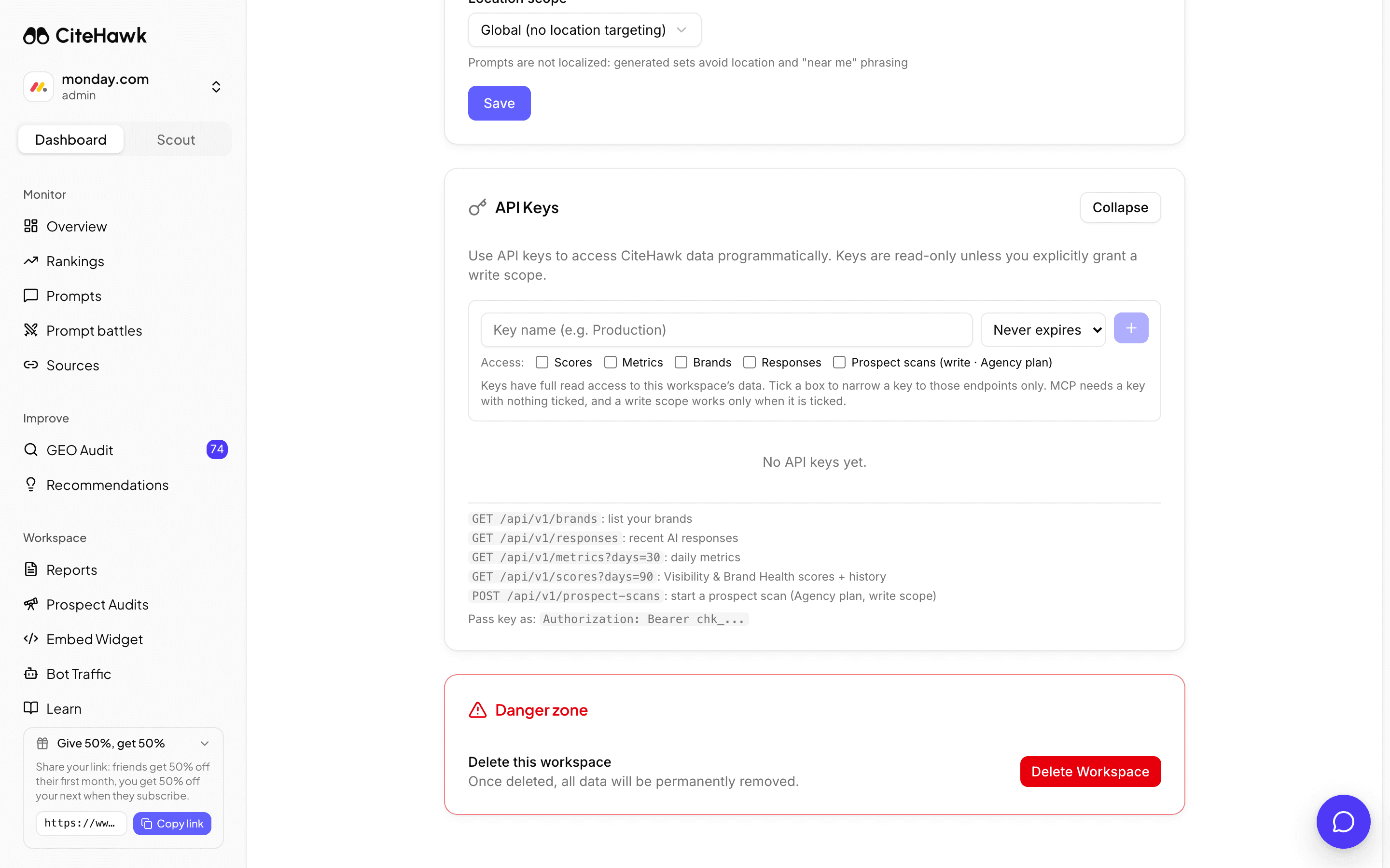 Screenshot: Open API Keys