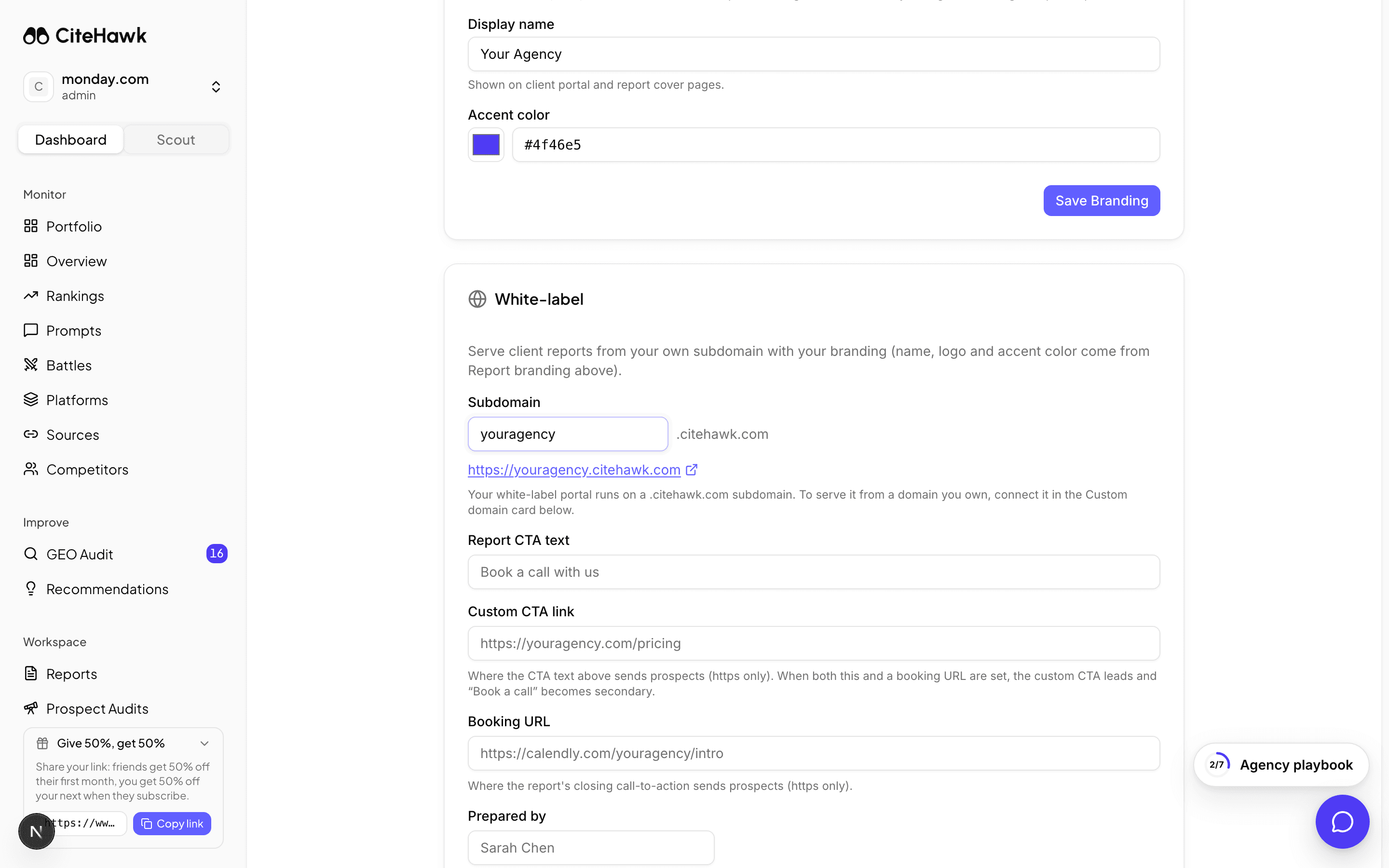 Screenshot: Claim your subdomain
