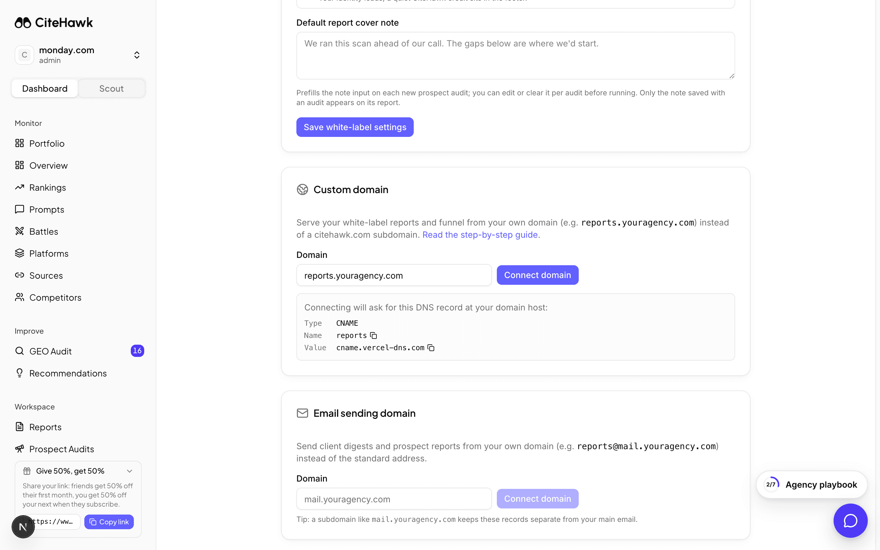 Screenshot: Optional: connect your own domain
