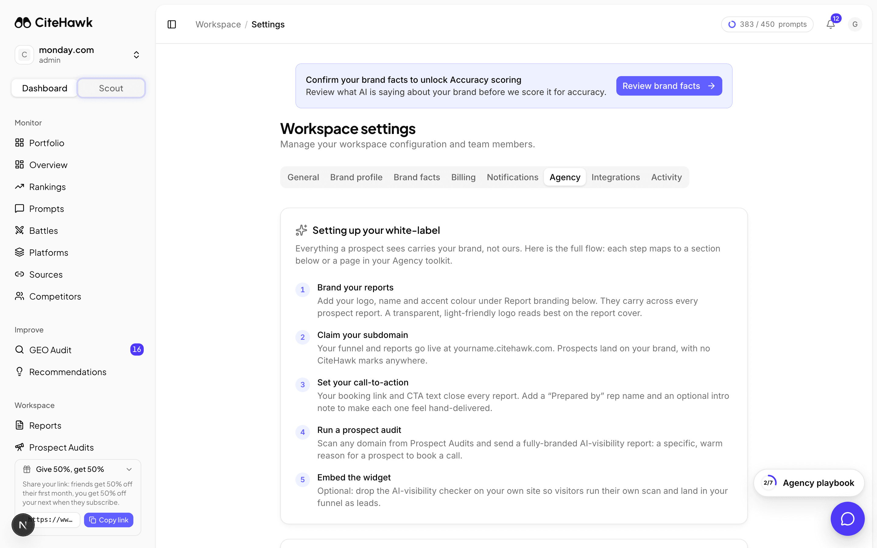 Screenshot: Open your workspace Agency settings