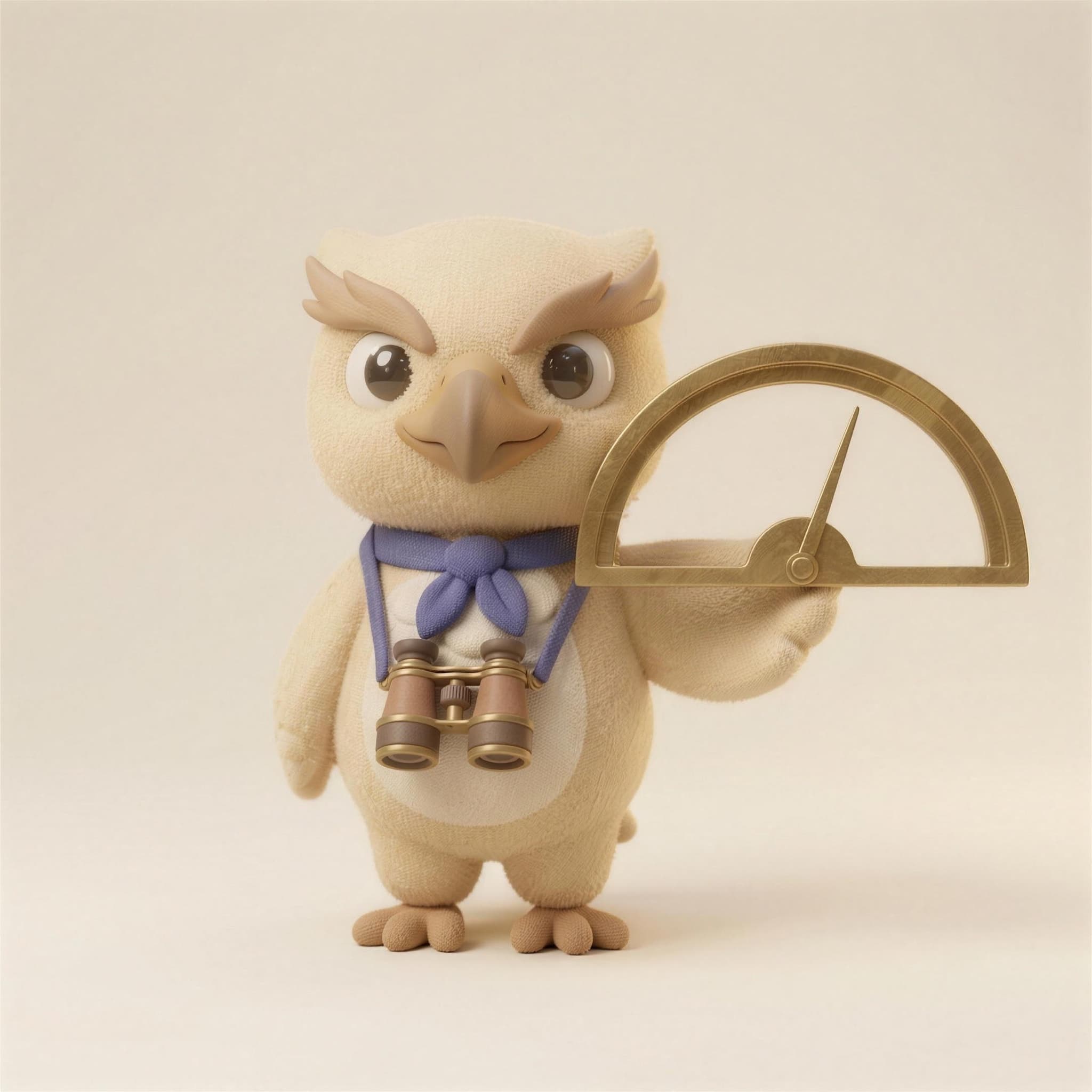 Scout holding up a brass gauge, needle marking the score