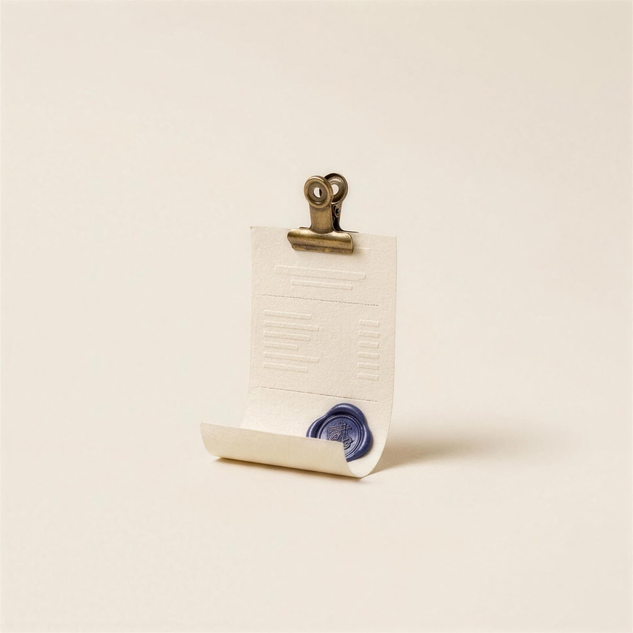 A clipboard receipt with an indigo wax seal
