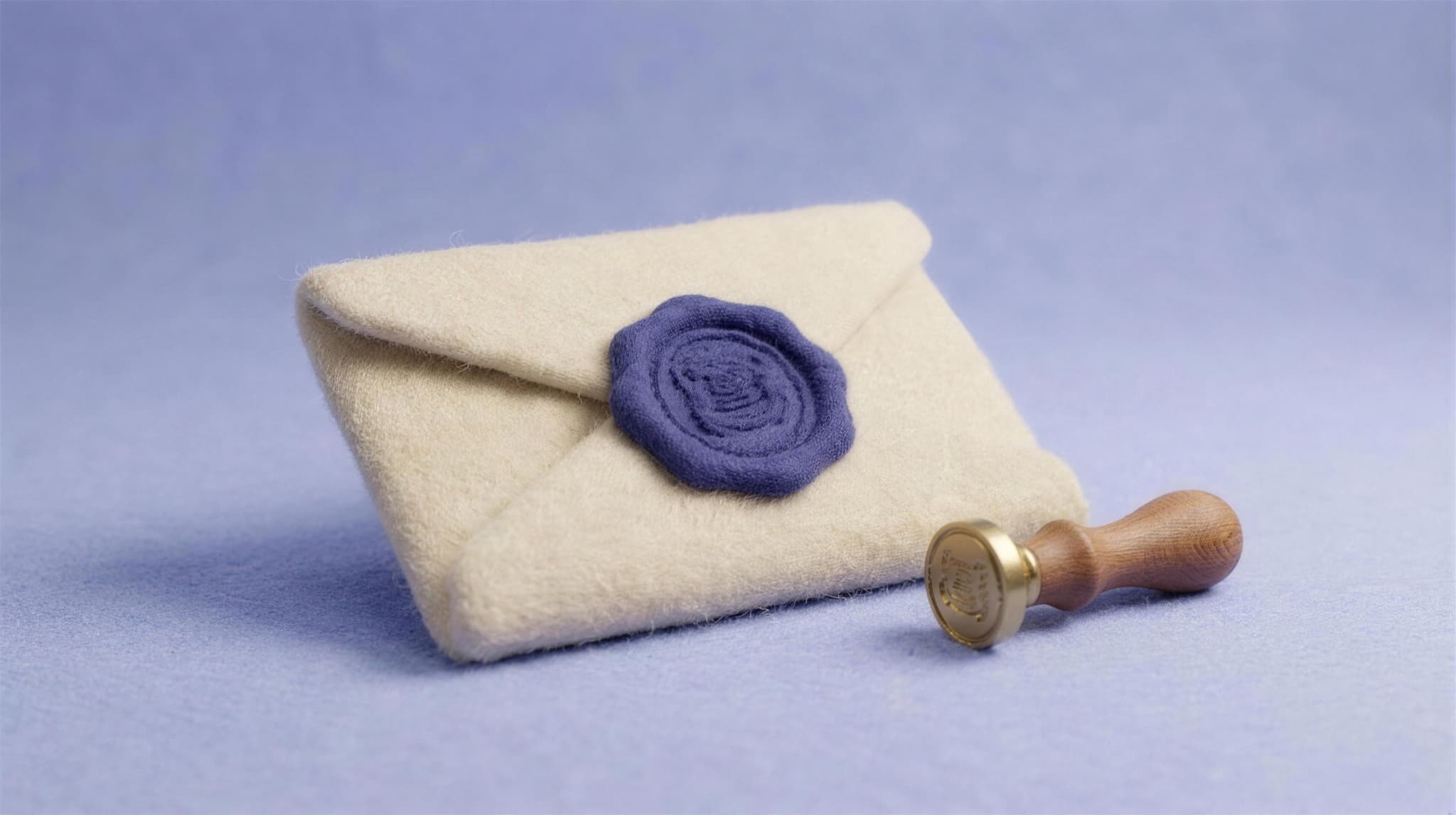 A cream felt document pressed with an indigo wax seal