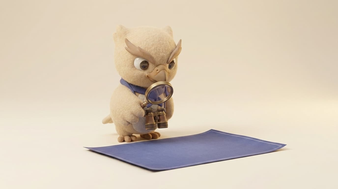 Scout the hawk inspecting an indigo sheet with a magnifier