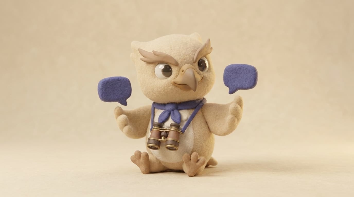 Scout the hawk weighing two felted speech bubbles
