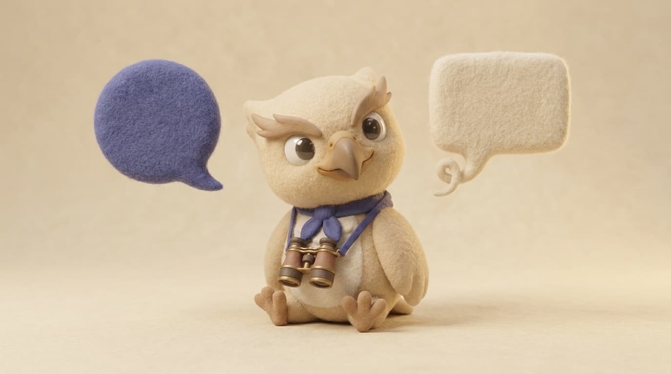 Scout the hawk between two disagreeing felted speech bubbles