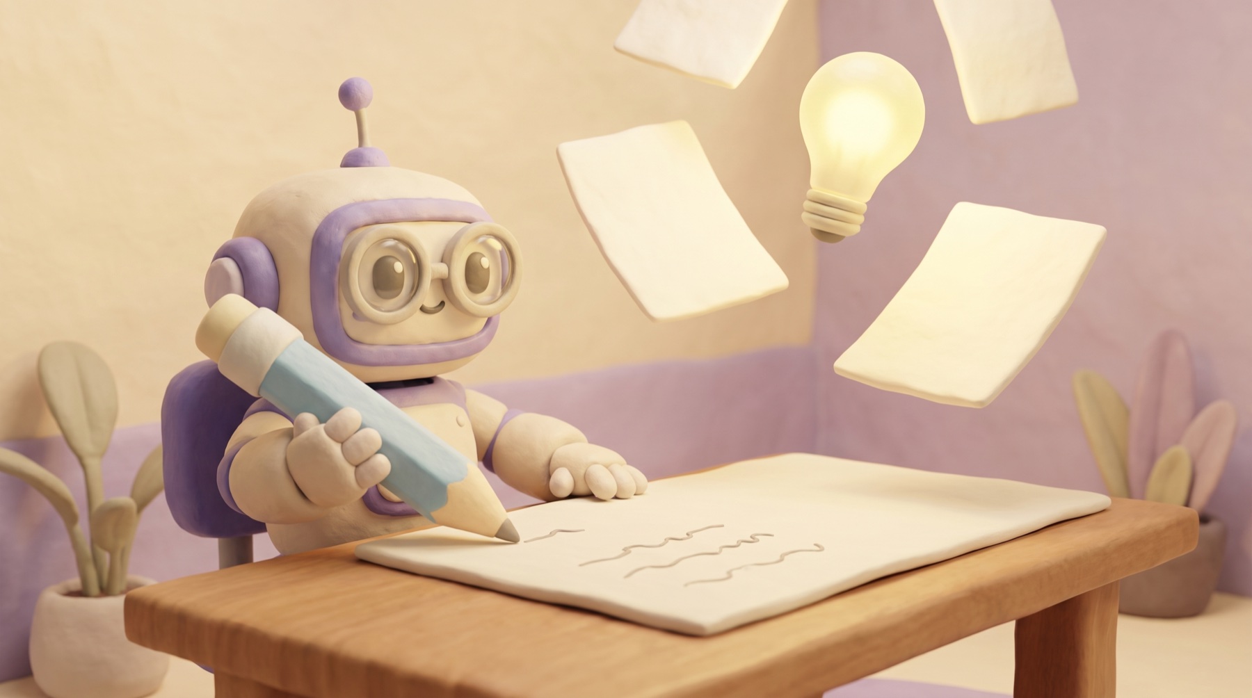 Scout at his writing desk, drafting content