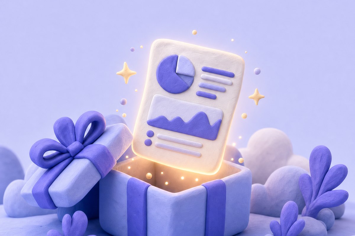 A free AI visibility report emerging from a gift box